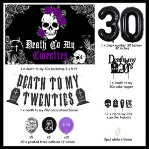 Death to My 20s Dirty 30 Birthday Decorations, Rip to My 20s Birthday Decorations, Black and Purple Balloons, Number 30 Balloon, Death to My 20s Banner Cake Topper Backdrop, Cupcake Toppers