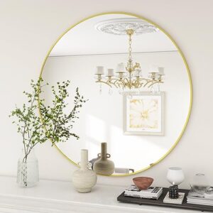 beautypeak 20 inch round mirror, gold metal frame circle mirror, wall mirror for entryway, bathroom, vanity, living room, gold circle mirror