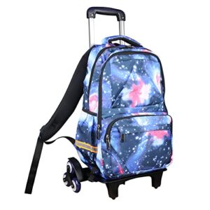 vilinkou rolling backpack with wheels trolley bag wheeled backpack for boy and girl, backpack on wheels for school, travel (sky blue stars)