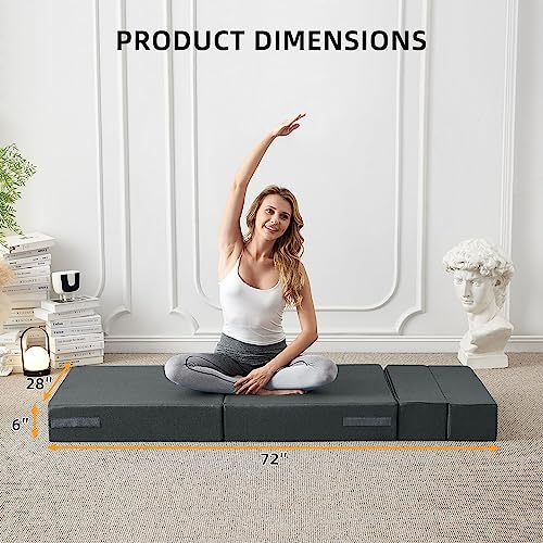 FILUXE Convertible Folding Sofa Bed - Sleeper Chair with Pillow, Modern Linen Fabric Floor & Futon Couch, Foldable Mattress for Living Room/Dorm/Guest Use/Home Office/Apartment, Single Size, Dark Grey