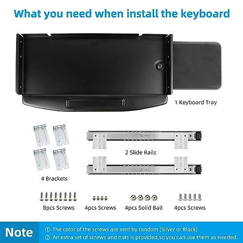 28"Wx10"D Under Desk Mounted Keyboard Tray with Mouse Platform Steel Keyboard Tray Under Desk Slide with Rotational Mouse Platform, Black Keyboard Drawer Desk Extender