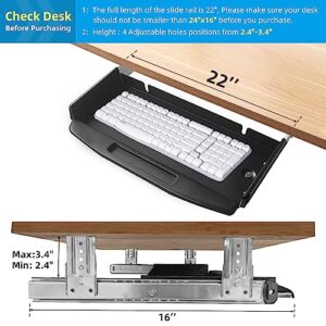 28"Wx10"D Under Desk Mounted Keyboard Tray with Mouse Platform Steel Keyboard Tray Under Desk Slide with Rotational Mouse Platform, Black Keyboard Drawer Desk Extender
