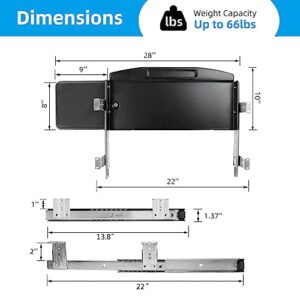 28"Wx10"D Under Desk Mounted Keyboard Tray with Mouse Platform Steel Keyboard Tray Under Desk Slide with Rotational Mouse Platform, Black Keyboard Drawer Desk Extender