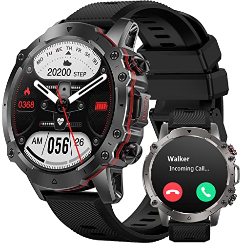 WalkerFit M6 Pro Military Smart Watch for Men Answer/Make Call,Reloj Inteligente,1.43" Fitness Tracker with Heart Rate/Blood Oxygen/Blood Pressure IP68 Waterproof Da fit Smartwatch for Android iOS