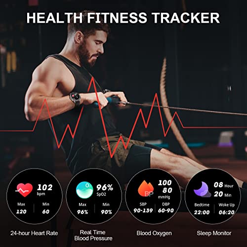 WalkerFit M6 Pro Military Smart Watch for Men Answer/Make Call,Reloj Inteligente,1.43" Fitness Tracker with Heart Rate/Blood Oxygen/Blood Pressure IP68 Waterproof Da fit Smartwatch for Android iOS