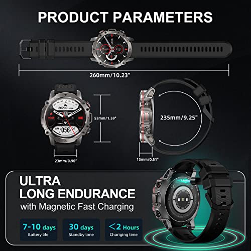 WalkerFit M6 Pro Military Smart Watch for Men Answer/Make Call,Reloj Inteligente,1.43" Fitness Tracker with Heart Rate/Blood Oxygen/Blood Pressure IP68 Waterproof Da fit Smartwatch for Android iOS