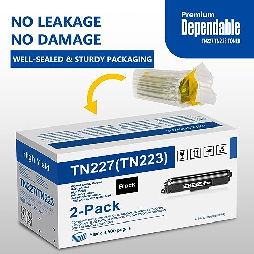 2 Pack TN227 Black Toner Cartridge TN-227 TANFENR Compatible TN-223 TN227BK Toner Cartridge Replacement for MFC-L3770CDW L3710CW L3750CDW L3730CDW HL-3210CW 3230CDW 3270CDW Printer