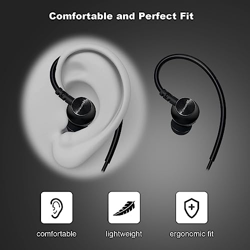 Hmusic Sports Earbuds Wired with Microphone, 3.5 mm Plug Metal Shell Earplugs in-Ear Headphones with Over Ear Hook Earphones for Sports, Running, Workout, Exercising, Gym