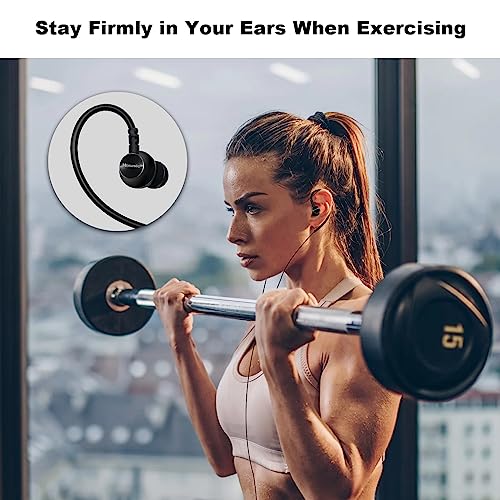 Hmusic Sports Earbuds Wired with Microphone, 3.5 mm Plug Metal Shell Earplugs in-Ear Headphones with Over Ear Hook Earphones for Sports, Running, Workout, Exercising, Gym