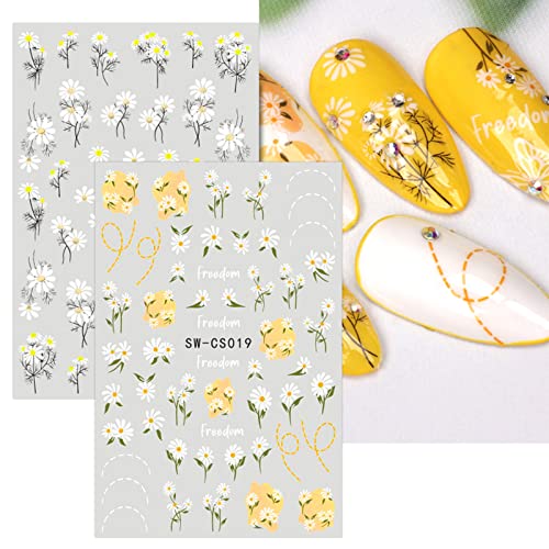 JMEOWIO 10 Sheets Spring Flower Nail Art Stickers Decals Self-Adhesive Pegatinas Uñas Summer Daisy Floral Nail Supplies Nail Art Design Decoration Accessories