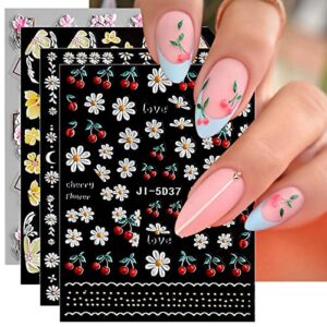 jmeowio 3d embossed spring flower nail art stickers decals self-adhesive pegatinas uñas 5d colorful summer floral nail supplies nail art design decoration accessories 4 sheets