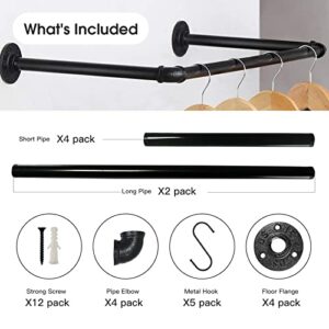 Dawod Industrial Pipe Clothing Rack 18 Inch 2 Pack, Wall Mounted Clothes Rack, Hanging Clothes Rods for Closet and Laundry Room, Multi-Purpose Heavy Duty Garment Bar