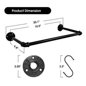 Dawod Industrial Pipe Clothing Rack 18 Inch 2 Pack, Wall Mounted Clothes Rack, Hanging Clothes Rods for Closet and Laundry Room, Multi-Purpose Heavy Duty Garment Bar