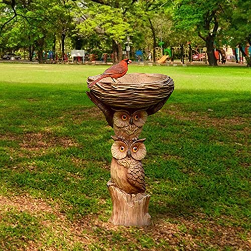 Bird Baths for Outdoors, Brown Pedestal Handmade, Antique Outdoor Garden Bird Bath Resin Birdbath Bowl, Handmade Gifts for Outdoor Home Garden, Yard Lawn Decorations