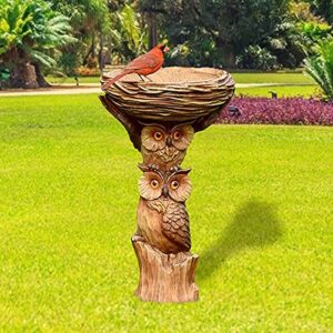 Bird Baths for Outdoors, Brown Pedestal Handmade, Antique Outdoor Garden Bird Bath Resin Birdbath Bowl, Handmade Gifts for Outdoor Home Garden, Yard Lawn Decorations