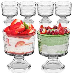 ndswkr 6 pack footed glass dessert cups, 10 oz crystal glass trifle cups, glass vintage ice cream bowls for dessert, sundae, ice cream, fruit, salad, snack, cocktail, condiment