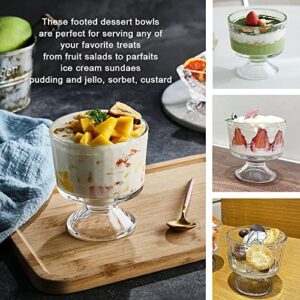 NDSWKR 6 Pack Footed Glass Dessert Cups, 10 Oz Crystal Glass Trifle Cups, Glass Vintage Ice Cream Bowls for Dessert, Sundae, Ice Cream, Fruit, Salad, Snack, Cocktail, Condiment