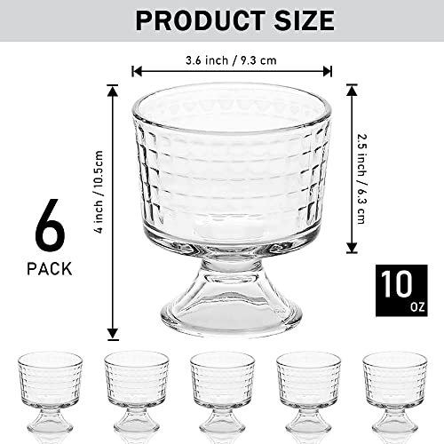 NDSWKR 6 Pack Footed Glass Dessert Cups, 10 Oz Crystal Glass Trifle Cups, Glass Vintage Ice Cream Bowls for Dessert, Sundae, Ice Cream, Fruit, Salad, Snack, Cocktail, Condiment