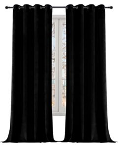 rimee black super soft velvet curtains 108 inches grommet, super thick thermal insulated blackout velvet curtains noise reduction velvet drapes for bedroom, 2 panels