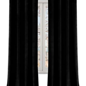 RIMEE Black Super Soft Velvet Curtains 108 inches Grommet, Super Thick Thermal Insulated Blackout Velvet Curtains Noise Reduction Velvet Drapes for Bedroom, 2 Panels