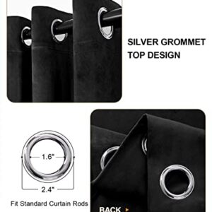 RIMEE Black Super Soft Velvet Curtains 108 inches Grommet, Super Thick Thermal Insulated Blackout Velvet Curtains Noise Reduction Velvet Drapes for Bedroom, 2 Panels