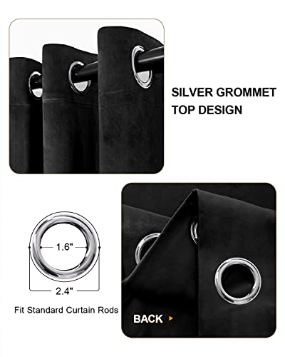 RIMEE Black Super Soft Velvet Curtains 108 inches Grommet, Super Thick Thermal Insulated Blackout Velvet Curtains Noise Reduction Velvet Drapes for Bedroom, 2 Panels