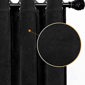 RIMEE Black Super Soft Velvet Curtains 108 inches Grommet, Super Thick Thermal Insulated Blackout Velvet Curtains Noise Reduction Velvet Drapes for Bedroom, 2 Panels