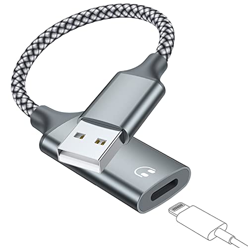 USB A to Lightning Audio Adapter Cable USB 3.0 Male to Lightning Female HiFi Audio Headphones Converter Fit with USB A MacBook Computer PC Support Volume Control Mic Nylon Braided