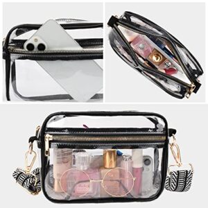 WEDDINGHELPER Clear Crossbody Bag, Clear Bag Stadium Approved Clear Purse with Adjustable Strap for Sports Concerts Festivals Events (Black-color1)