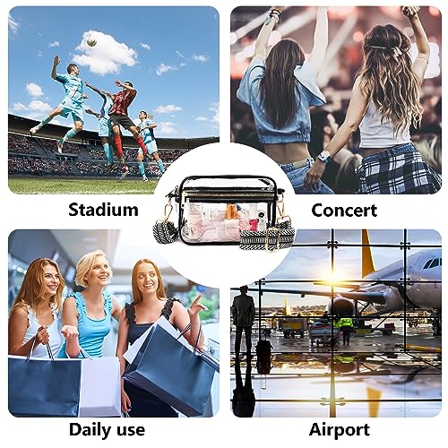 WEDDINGHELPER Clear Crossbody Bag, Clear Bag Stadium Approved Clear Purse with Adjustable Strap for Sports Concerts Festivals Events (Black-color1)
