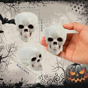 KIMOBER 8PCS Halloween Skull Heads Decor,Plastic Realistic Human Skeleton Skulls Head Prank Props for Party Bar Home Table Decorations (1.8 x 2 x 2.4 Inches)