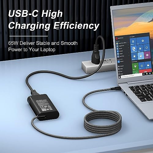 New Slim 65W HP Laptop Charger USB C Chromebook Charger for HP Spectre X360 14 2 in 1,Elitebook x360, Pavilion Envy Elite x2 Fast Charging Type C Travel Laptop Power Adapter