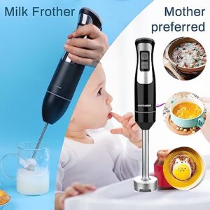 Immersion Blender Handheld, Hand Blender with 500ml Food Chopper, 600ml Container, Milk Frother, Egg Whisk, Puree Infant Food, Smoothies, Sauces and Soups – Black