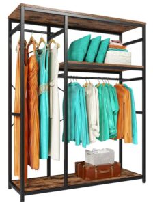 reibii free standing closet organizer system,clothes racks for hanging clothes,garment rack heavy duty clothing rack with shelves,portable closet rack load 300lbs,16" d x 39.5" w x 71" h, black