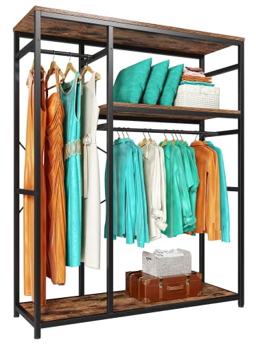 REIBII Free Standing Closet Organizer System,Clothes Racks for Hanging Clothes,Garment Rack Heavy Duty Clothing Rack with Shelves,Portable Closet Rack Load 300LBS,16" D x 39.5" W x 71" H, Black