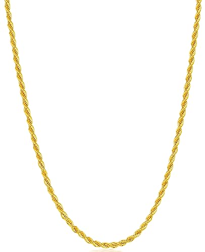 Fiusem Gold Chain Necklace for Men, 2.5mm Mens Chain Necklace, 18K Gold Plated Stainless Steel Rope Chain for Men and Women, Mens Necklace 20 Inch