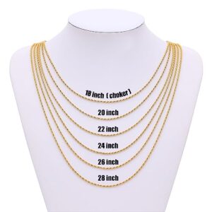 Fiusem Gold Chain Necklace for Men, 2.5mm Mens Chain Necklace, 18K Gold Plated Stainless Steel Rope Chain for Men and Women, Mens Necklace 20 Inch