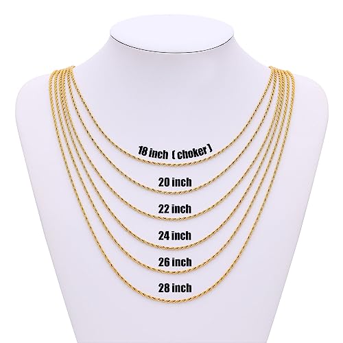 Fiusem Gold Chain Necklace for Men, 2.5mm Mens Chain Necklace, 18K Gold Plated Stainless Steel Rope Chain for Men and Women, Mens Necklace 20 Inch