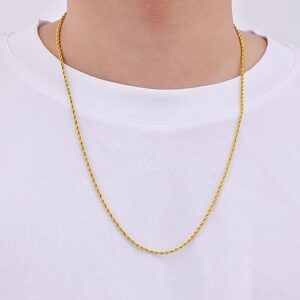 Fiusem Gold Chain Necklace for Men, 2.5mm Mens Chain Necklace, 18K Gold Plated Stainless Steel Rope Chain for Men and Women, Mens Necklace 20 Inch