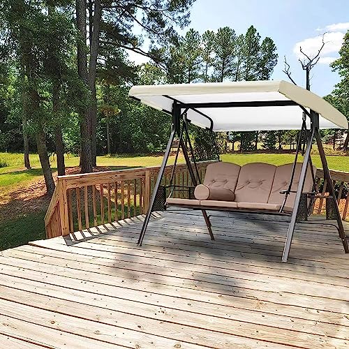 HADMB Swing Canopy Replacement, Patio Swing Chair Top Cover,Garden Porch Seat Furniture,2 & 3 Seater Waterproof UV Resistant Swing Canopy Seat Top Sunproof Protection Cover(75''*47''*7''/9'')-Beige