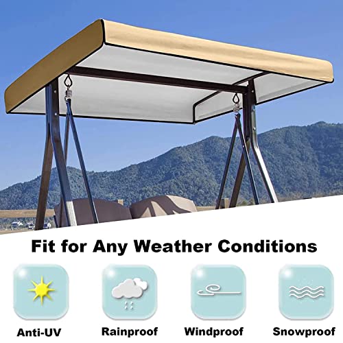 HADMB Swing Canopy Replacement, Patio Swing Chair Top Cover,Garden Porch Seat Furniture,2 & 3 Seater Waterproof UV Resistant Swing Canopy Seat Top Sunproof Protection Cover(75''*47''*7''/9'')-Beige