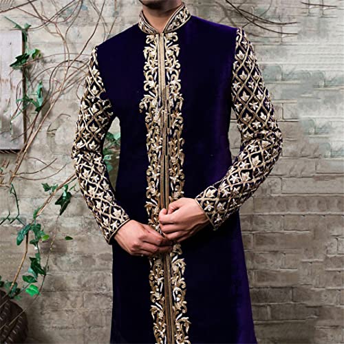 Muslim Caftan Robes Men Stand Collar Long Sleeves Jubba Thobe Man Fit Dress Islamic Clothing Abaya Homme Saudi