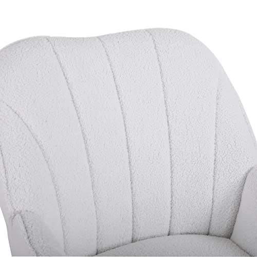 HANLIVES Accent Chair Set of 2,Modern Mid Century Teddy Fabric Armchair,Ergonomics Comfy Arm Chair for Living Room Bedroom Office Waiting Room,Barrel Chairs (Off White*2)