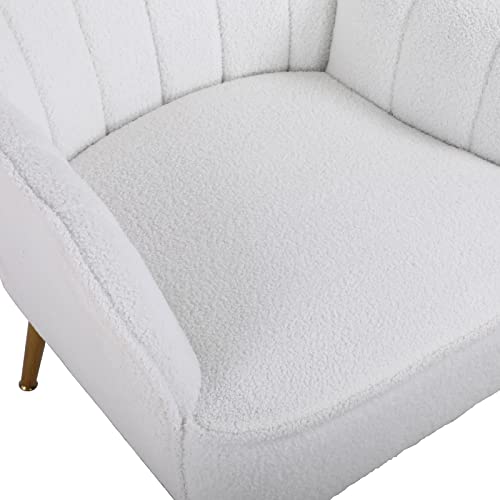 HANLIVES Accent Chair Set of 2,Modern Mid Century Teddy Fabric Armchair,Ergonomics Comfy Arm Chair for Living Room Bedroom Office Waiting Room,Barrel Chairs (Off White*2)