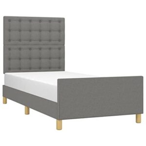 vidaxl bed frame, upholstered platform bed with headboard, single bed base with plywood slats support for bedroom, dark gray 39.4"x74.8" twin fabric