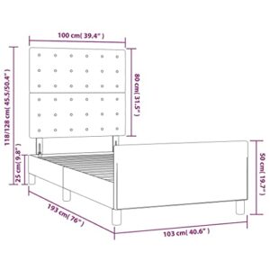 vidaXL Bed Frame, Upholstered Platform Bed with Headboard, Single Bed Base with Plywood Slats Support for Bedroom, Dark Gray 39.4"x74.8" Twin Fabric