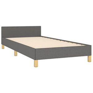 vidaXL Bed Frame, Upholstered Platform Bed with Headboard, Single Bed Base with Plywood Slats Support for Bedroom, Dark Gray 39.4"x74.8" Twin Fabric