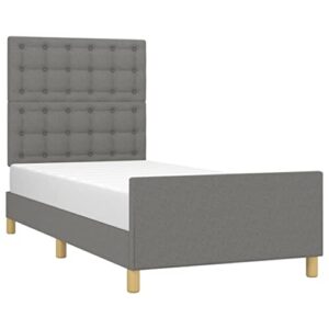 vidaXL Bed Frame, Upholstered Platform Bed with Headboard, Single Bed Base with Plywood Slats Support for Bedroom, Dark Gray 39.4"x74.8" Twin Fabric