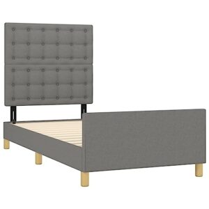 vidaXL Bed Frame, Upholstered Platform Bed with Headboard, Single Bed Base with Plywood Slats Support for Bedroom, Dark Gray 39.4"x74.8" Twin Fabric