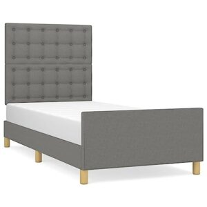 vidaXL Bed Frame, Upholstered Platform Bed with Headboard, Single Bed Base with Plywood Slats Support for Bedroom, Dark Gray 39.4"x74.8" Twin Fabric